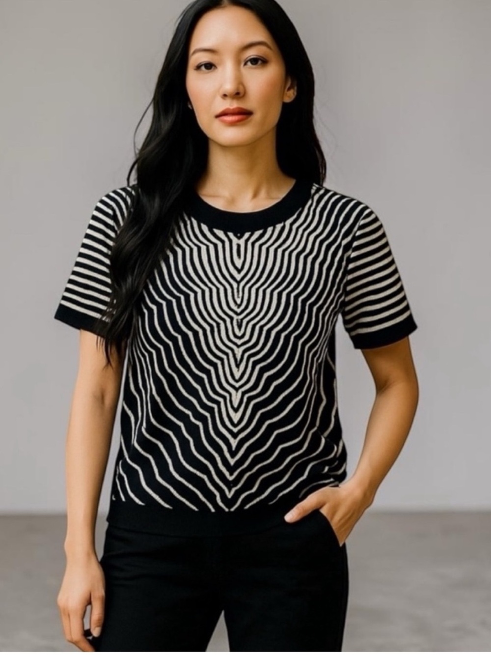 Rare~Marc Jacobs~Énergie Radio Waves Knit Short Sleeve Top~NWOT~size Small~